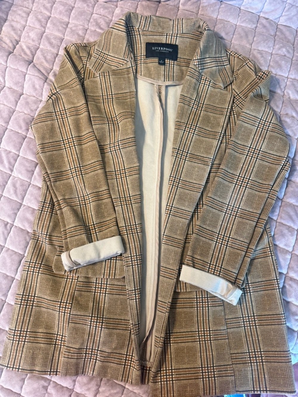 Liverpool Plaid Blazer Jacket in Beige and Black